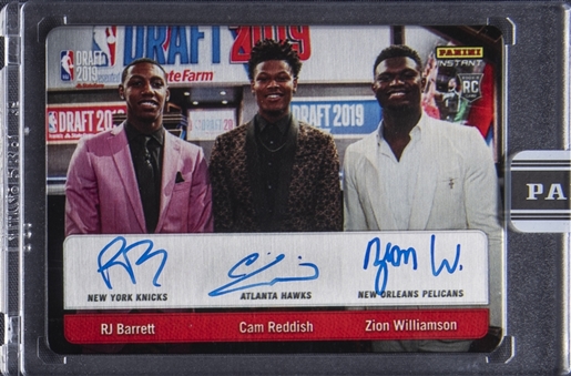 2019-20 Panini Instant Basketball #PIM-RCZ RJ Barrett/Cam Reddish/Zion Williamson Triple Rookie Autograph Card (#25/25) - Panini Encased